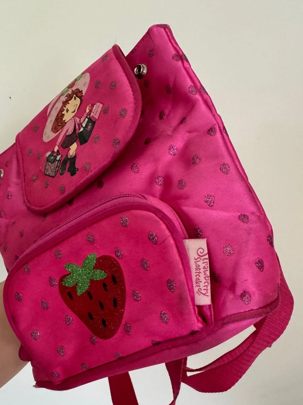 Vintage 2005 Strawberry Shortcake mini backpack glitter toddler y2k shopping bag